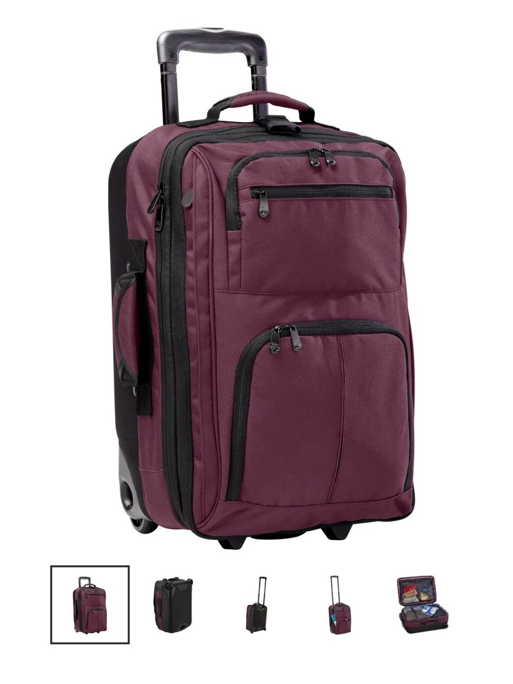 Rick Steves Burgundy Rolling Carry-On with Multiple Exterior Pockets